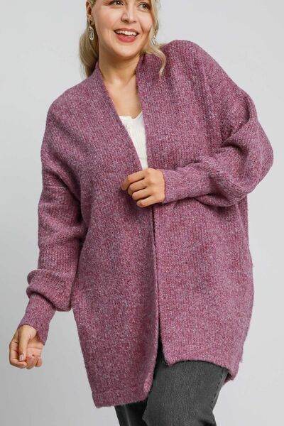 Umgee Strickjacke aus Wollmischung mit offener Vorderseite und Laternenärmeln in voller Größe, Übergröße - FreeWave Fashion 
