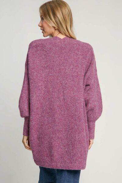 Umgee Strickjacke aus Wollmischung mit offener Vorderseite und Laternenärmeln in voller Größe, Übergröße - FreeWave Fashion 