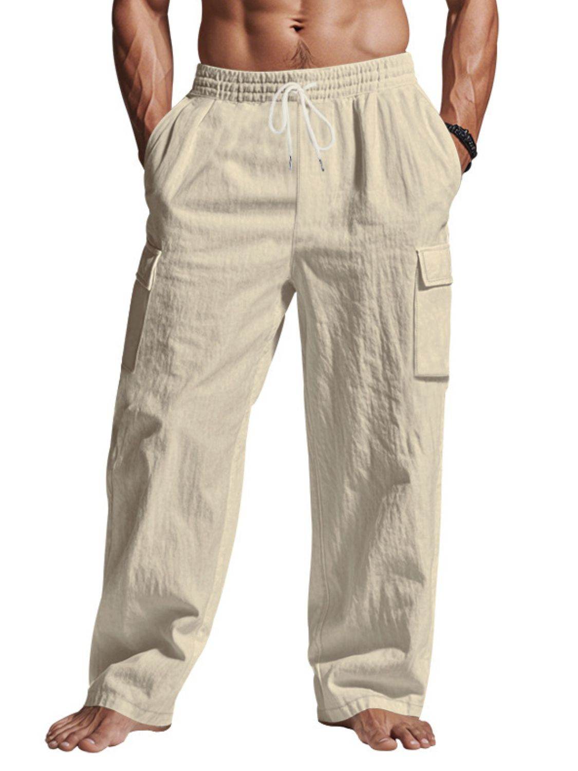 Herrenhose in voller Größe mit Kordelzug und Taschen, Übergröße - FreeWave Fashion 