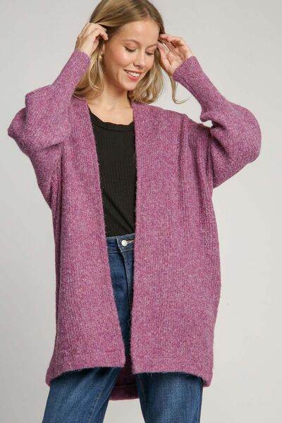 Umgee Strickjacke aus Wollmischung mit offener Vorderseite und Laternenärmeln in voller Größe, Übergröße - FreeWave Fashion 
