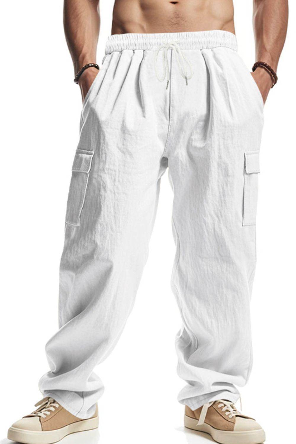 Herrenhose in voller Größe mit Kordelzug und Taschen, Übergröße - FreeWave Fashion 