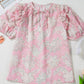 Floral Tie Neck Puff Sleeve Blouse - FreeWave Fashion 