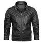 Herren-Lederjacke im Vintage-Washed-Look mit Stehkragen und verblassten Kanten, gefertigt aus hochwertigem Echtleder für stilvolle Outfits.
