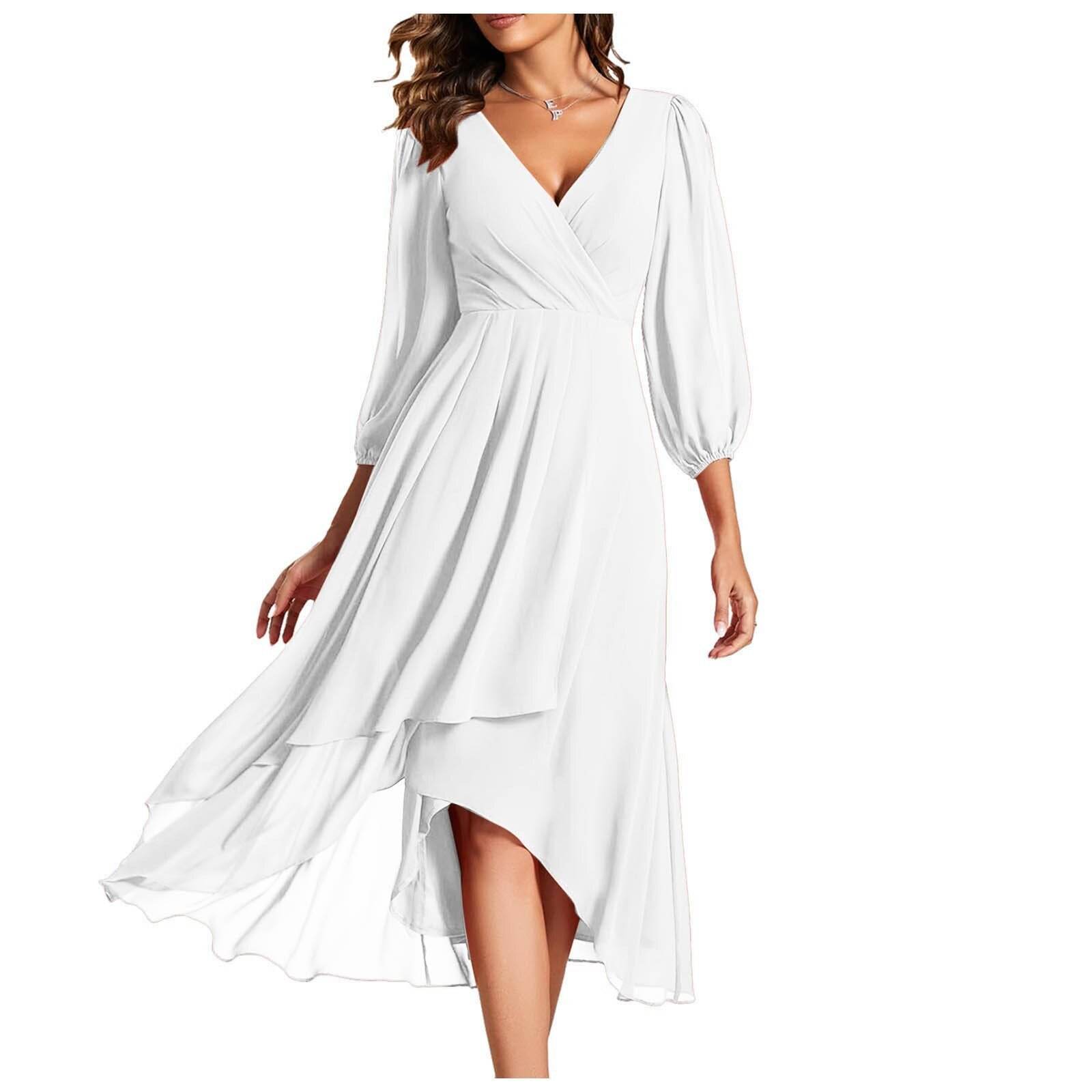 V-Ausschnitt Langarmkleid für elegante Partys und Abende - FreeWave Fashion