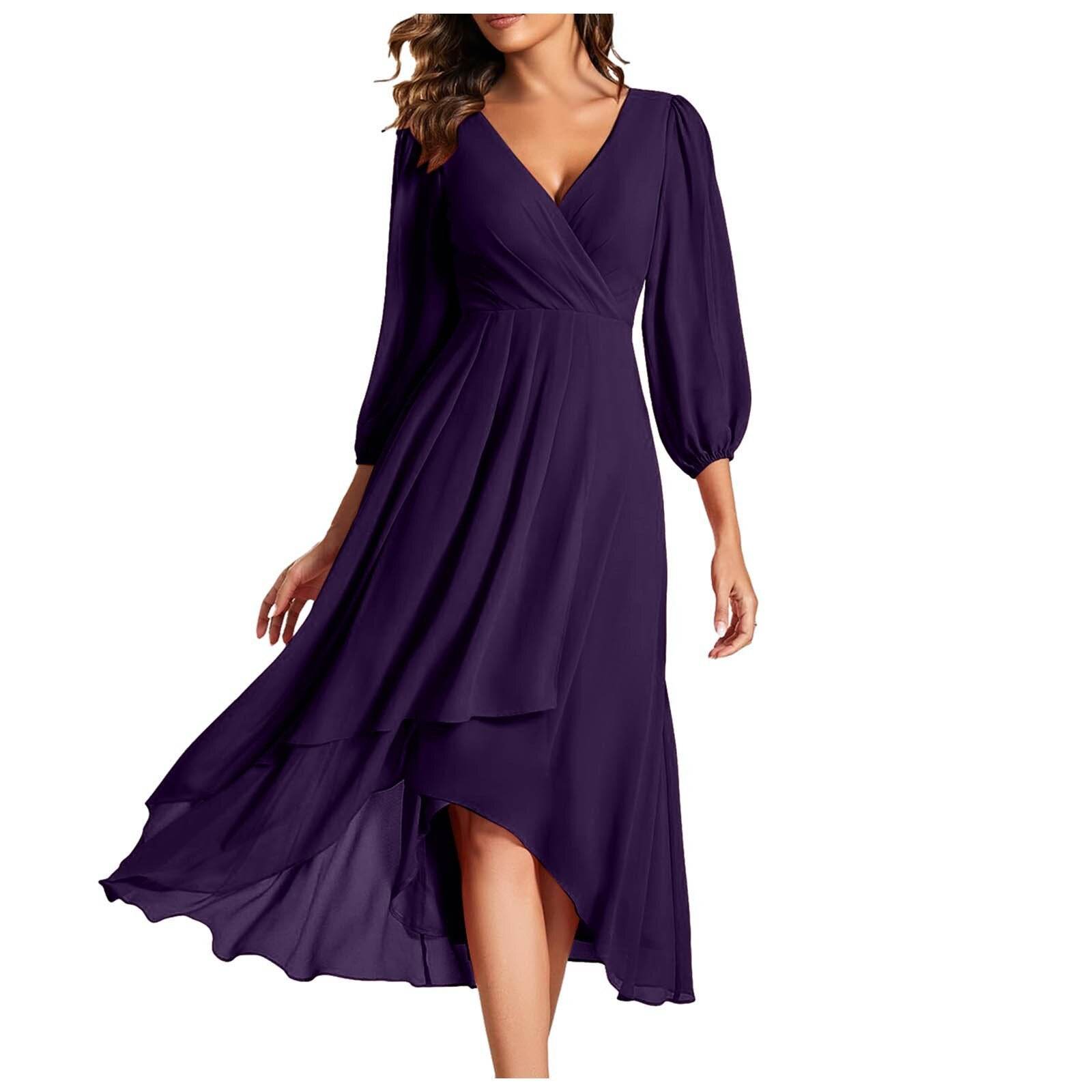 V-Ausschnitt Langarmkleid für elegante Partys und Abende - FreeWave Fashion