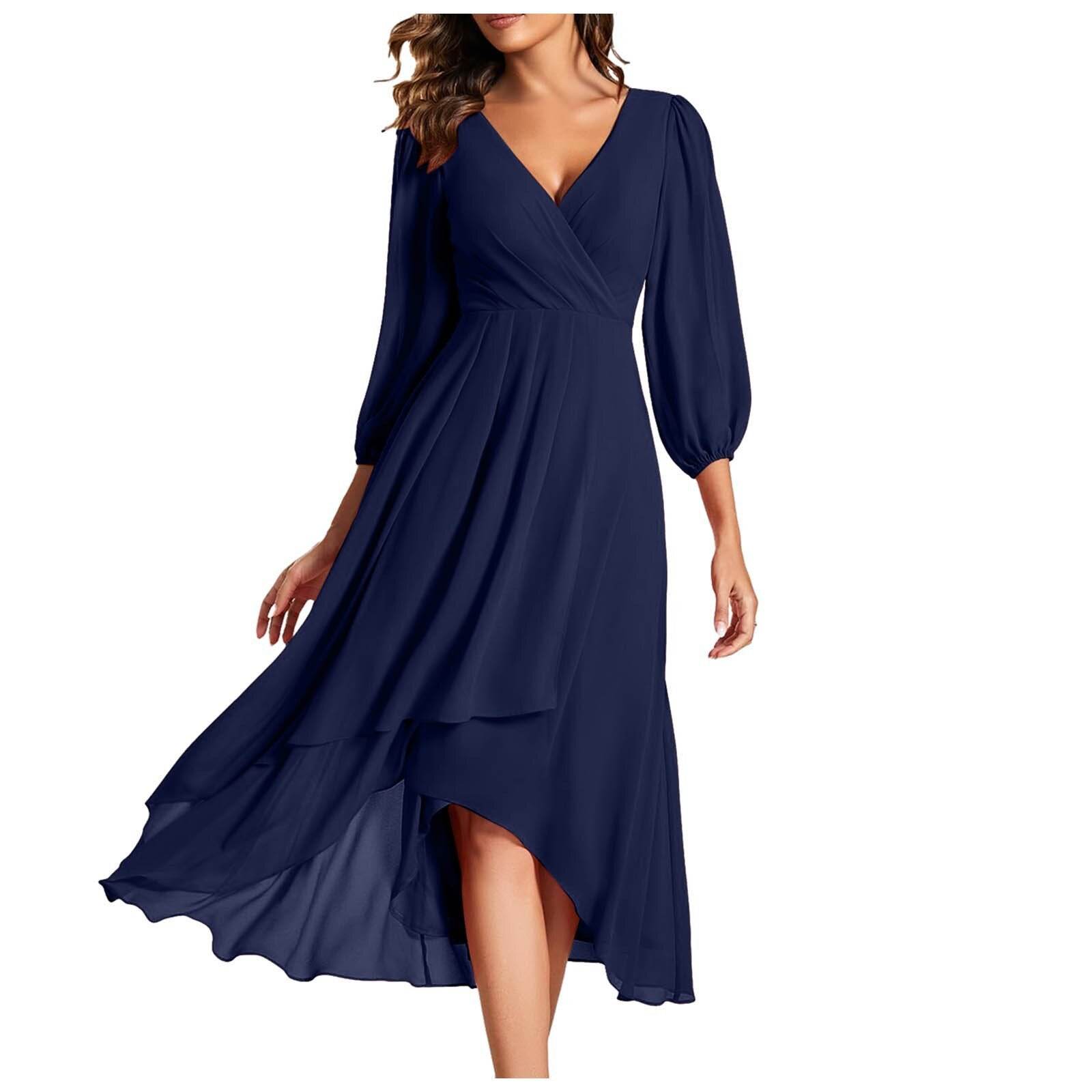 V-Ausschnitt Langarmkleid für elegante Partys und Abende - FreeWave Fashion