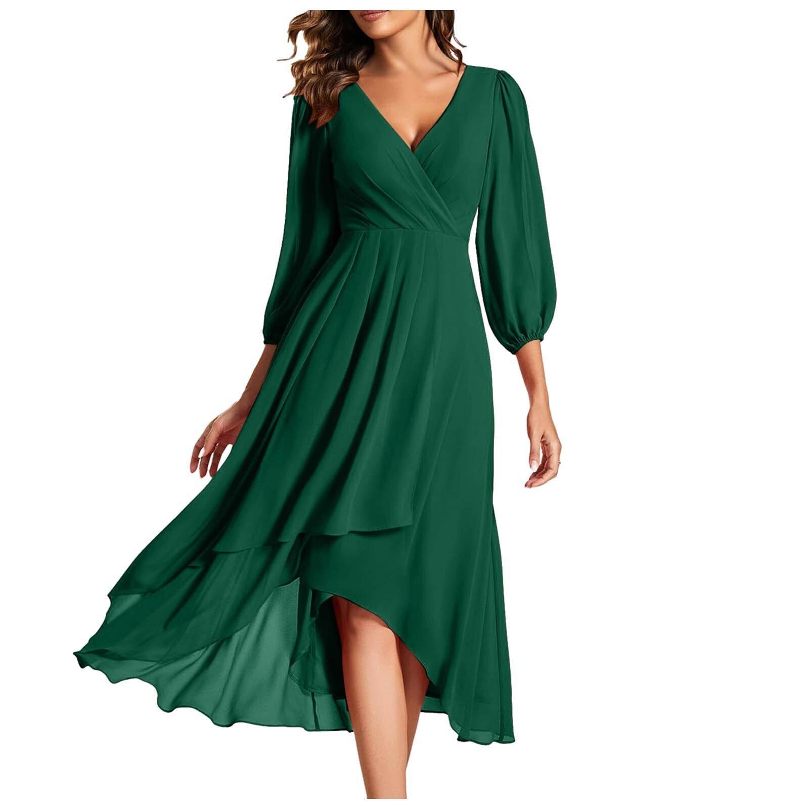 V-Ausschnitt Langarmkleid für elegante Partys und Abende - FreeWave Fashion