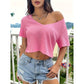 Sommerpullover mit V-Ausschnitt, kurzes, bauchfreies Oberteil