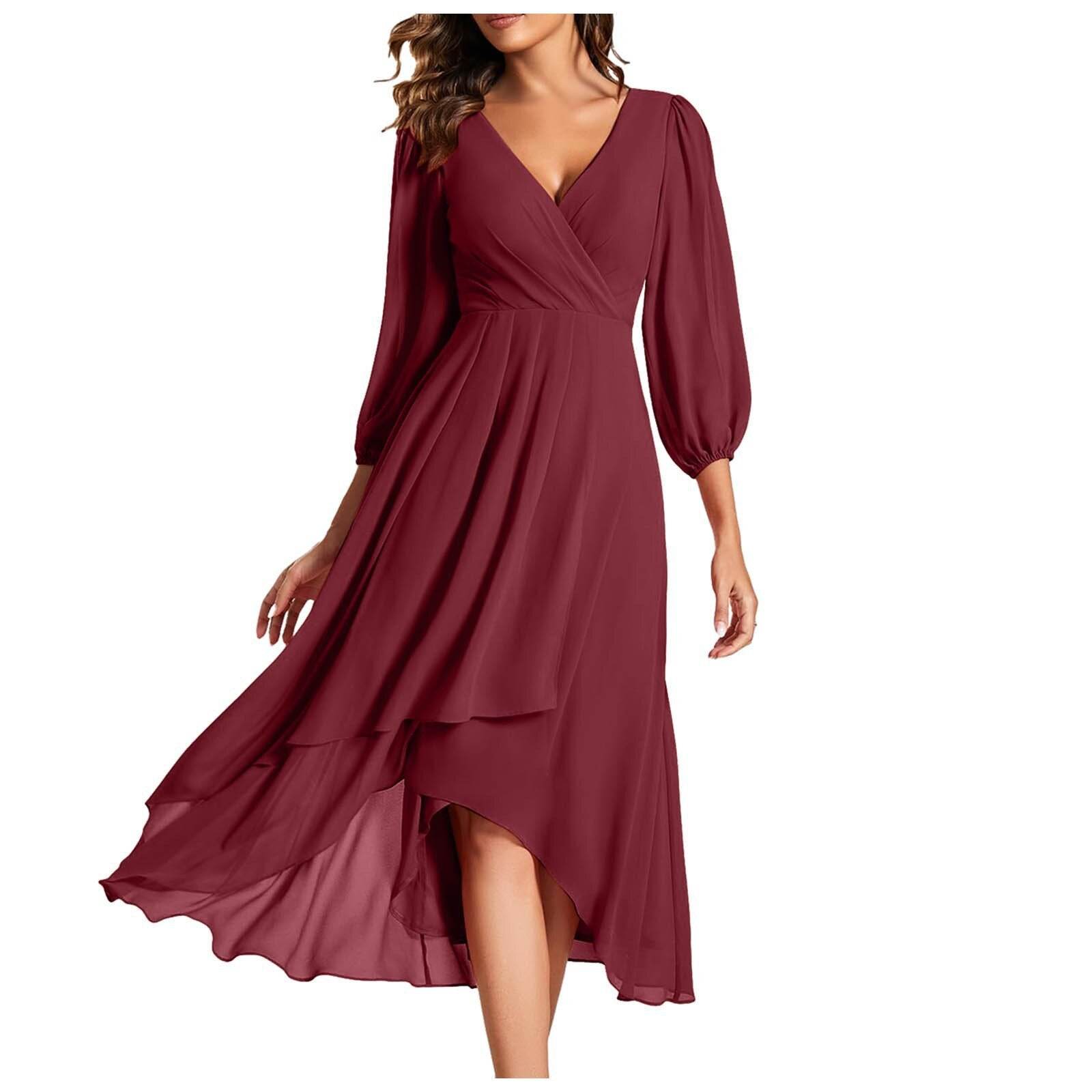 V-Ausschnitt Langarmkleid für elegante Partys und Abende - FreeWave Fashion