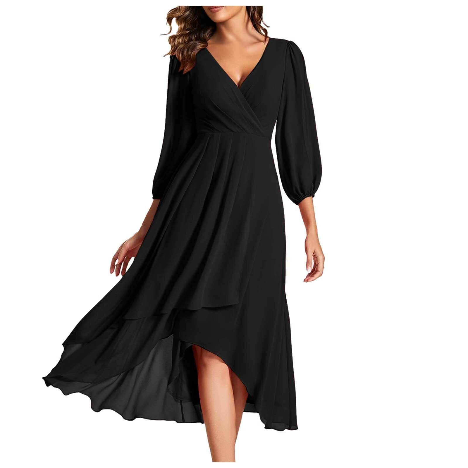 V-Ausschnitt Langarmkleid für elegante Partys und Abende - FreeWave Fashion