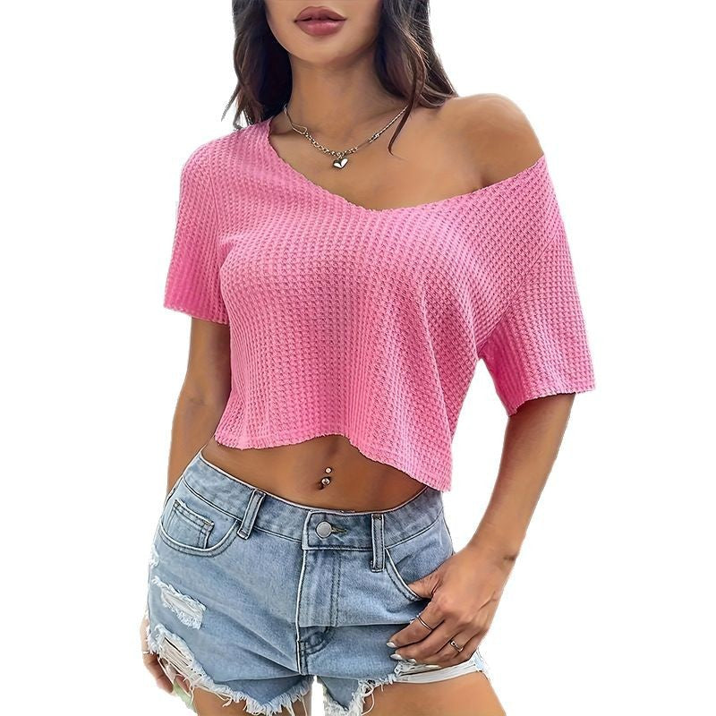 Sommerpullover mit V-Ausschnitt, kurzes, bauchfreies Oberteil