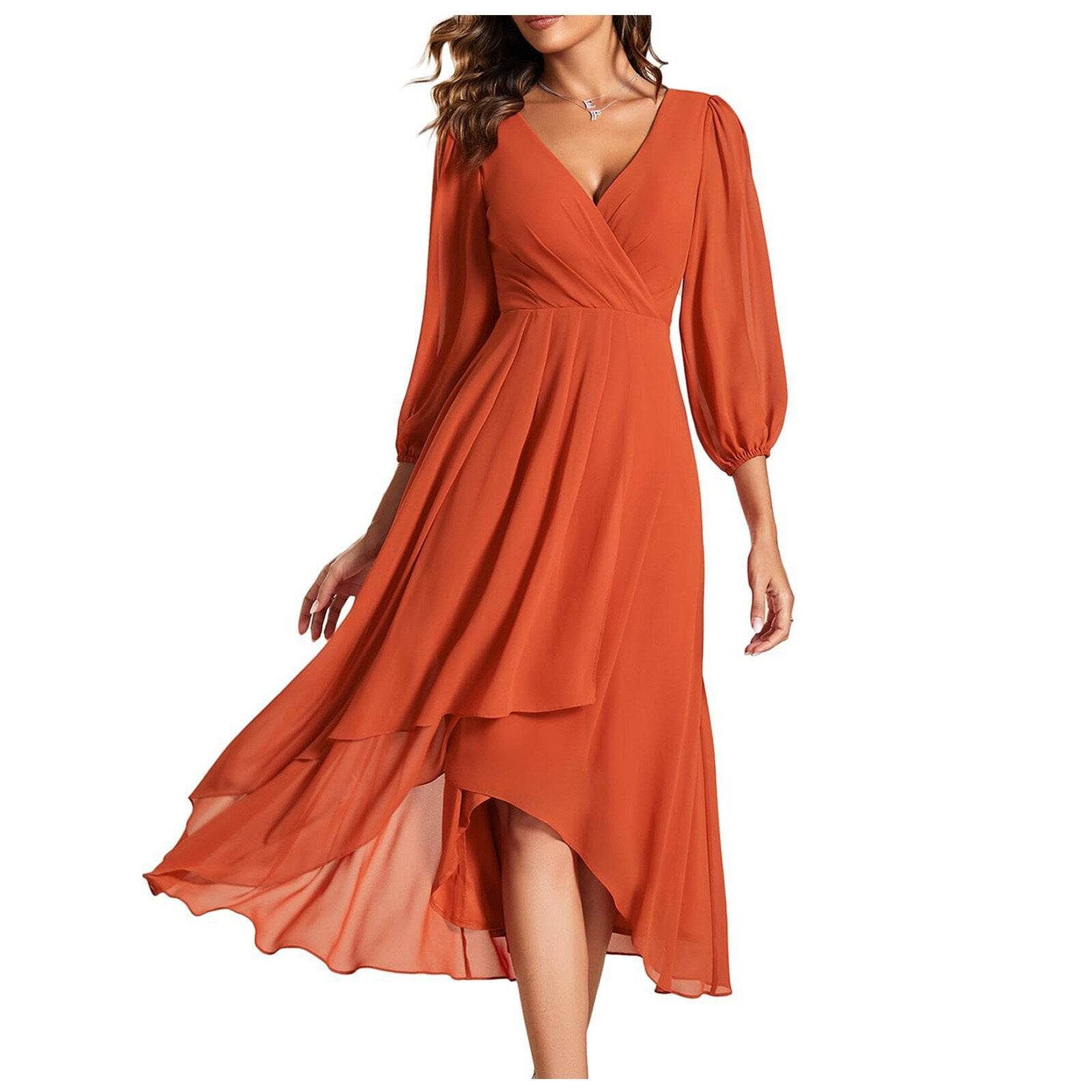 V-Ausschnitt Langarmkleid für elegante Partys und Abende - FreeWave Fashion