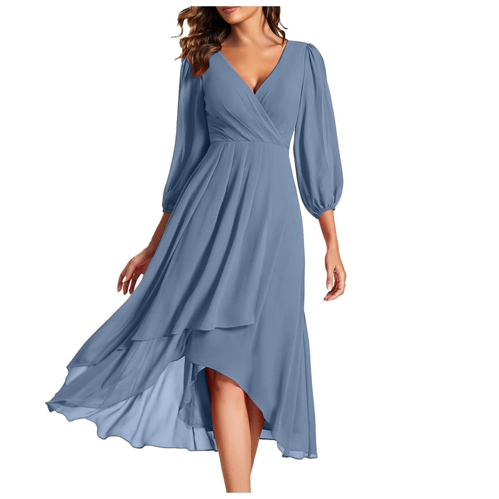 V-Ausschnitt Langarmkleid für elegante Partys und Abende - FreeWave Fashion