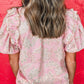 Floral Tie Neck Puff Sleeve Blouse - FreeWave Fashion 
