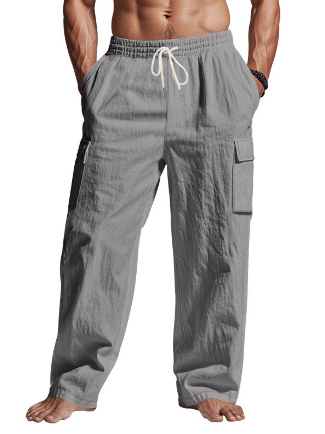 Herrenhose in voller Größe mit Kordelzug und Taschen, Übergröße - FreeWave Fashion 