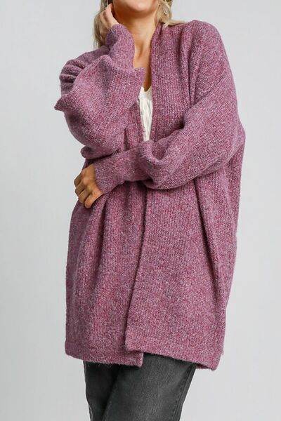 Umgee Strickjacke aus Wollmischung mit offener Vorderseite und Laternenärmeln in voller Größe, Übergröße - FreeWave Fashion 