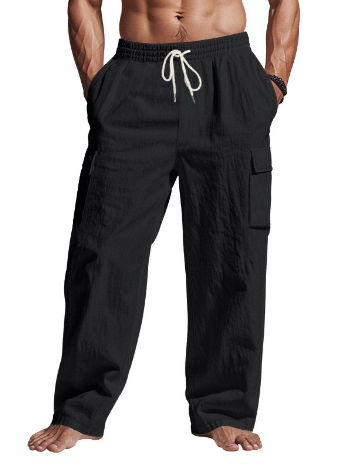 Herrenhose in voller Größe mit Kordelzug und Taschen, Übergröße - FreeWave Fashion 