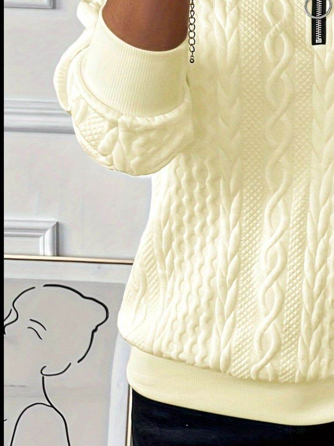 Strukturiertes Langarm-Sweatshirt mit Reißverschluss für Damen - FreeWave Fashion