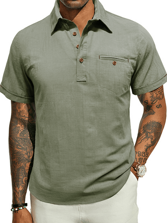 Lässige, einfarbige Kurzarm-Oberteile mit Revers für Herren - FreeWave Fashion 
