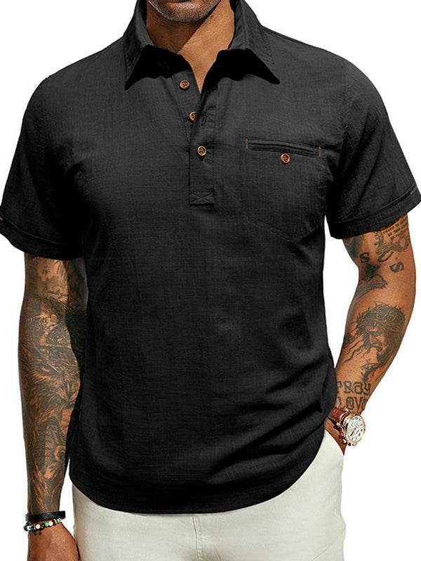 Lässige, einfarbige Kurzarm-Oberteile mit Revers für Herren - FreeWave Fashion 