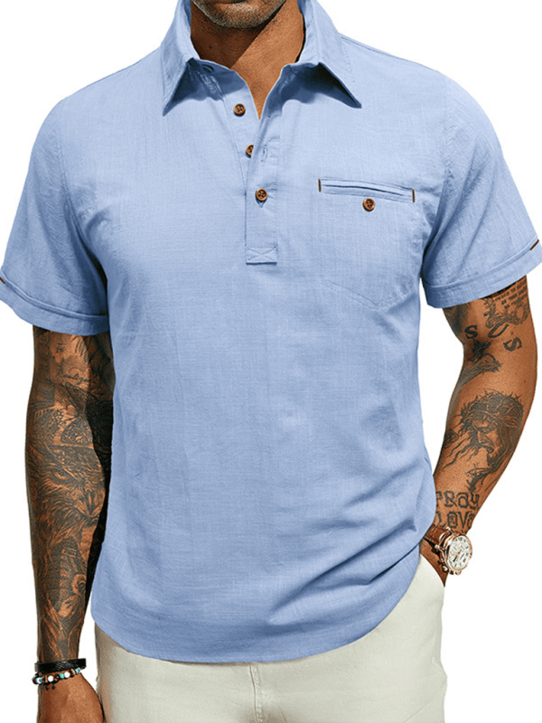 Lässige, einfarbige Kurzarm-Oberteile mit Revers für Herren - FreeWave Fashion 