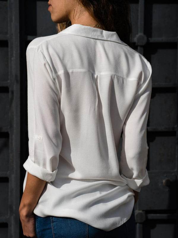 Schicke, selbst gestaltete Polyester-Damenbluse mit Reverskragen - FreeWave Fashion 