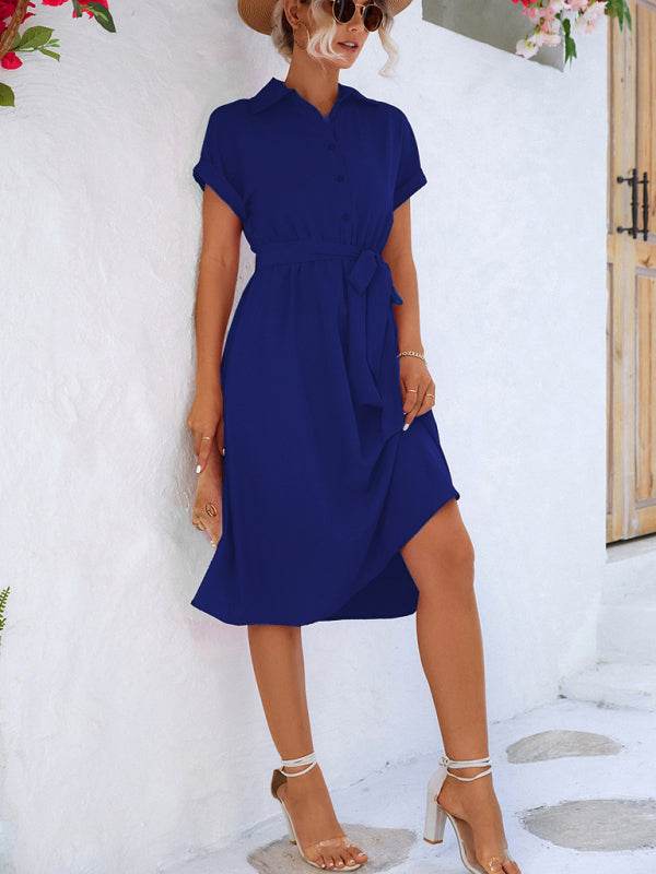 Elegantes, lässiges Hemdkleid mit Knopfleiste und Taillenschnürung - FreeWave Fashion 