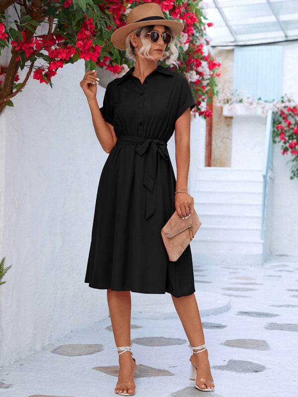 Elegantes, lässiges Hemdkleid mit Knopfleiste und Taillenschnürung - FreeWave Fashion 