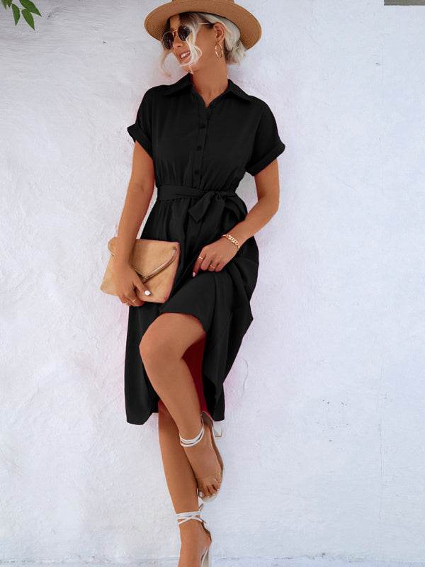 Elegantes, lässiges Hemdkleid mit Knopfleiste und Taillenschnürung - FreeWave Fashion 