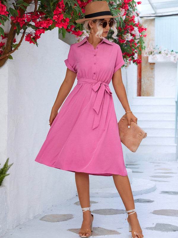 Elegantes, lässiges Hemdkleid mit Knopfleiste und Taillenschnürung - FreeWave Fashion 