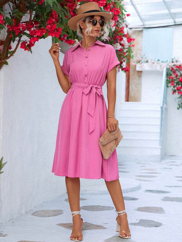 Elegantes, lässiges Hemdkleid mit Knopfleiste und Taillenschnürung - FreeWave Fashion 