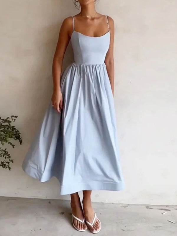 Sexy Damenkleid mit U-Ausschnitt und plissierten Hosenträgern - FreeWave Fashion 