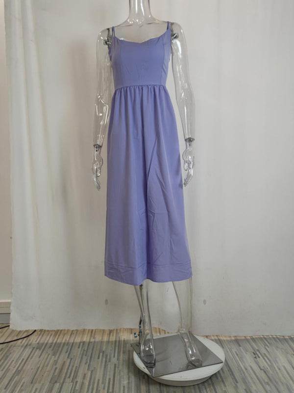 Sexy Damenkleid mit U-Ausschnitt und plissierten Hosenträgern - FreeWave Fashion 