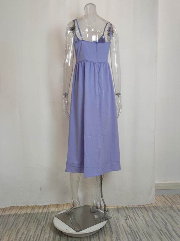 Sexy Damenkleid mit U-Ausschnitt und plissierten Hosenträgern - FreeWave Fashion 