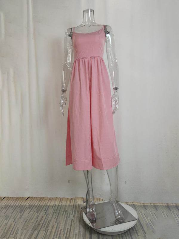 Sexy Damenkleid mit U-Ausschnitt und plissierten Hosenträgern - FreeWave Fashion 