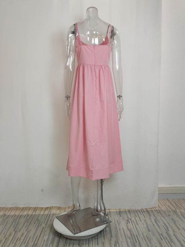 Sexy Damenkleid mit U-Ausschnitt und plissierten Hosenträgern - FreeWave Fashion 