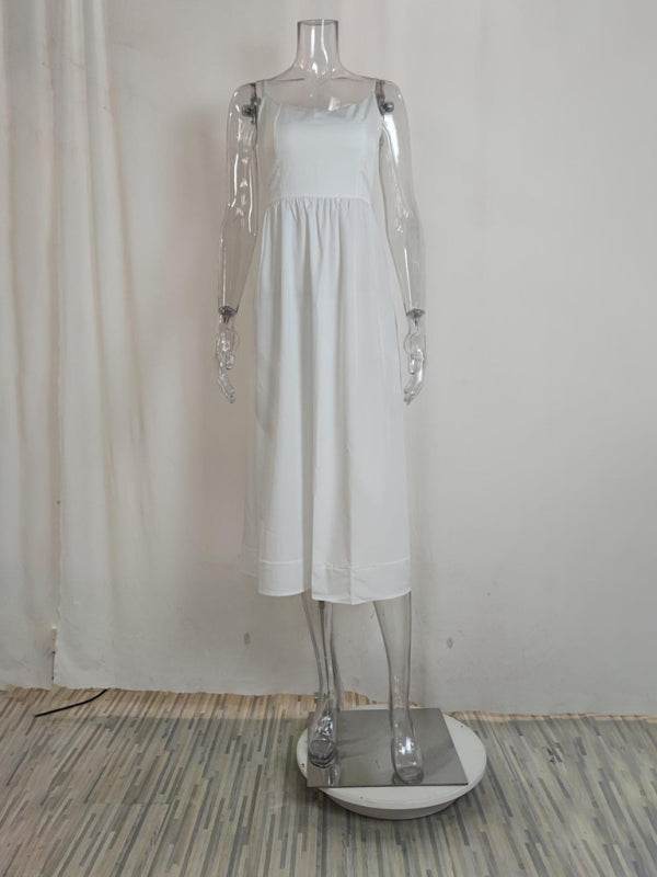 Sexy Damenkleid mit U-Ausschnitt und plissierten Hosenträgern - FreeWave Fashion 