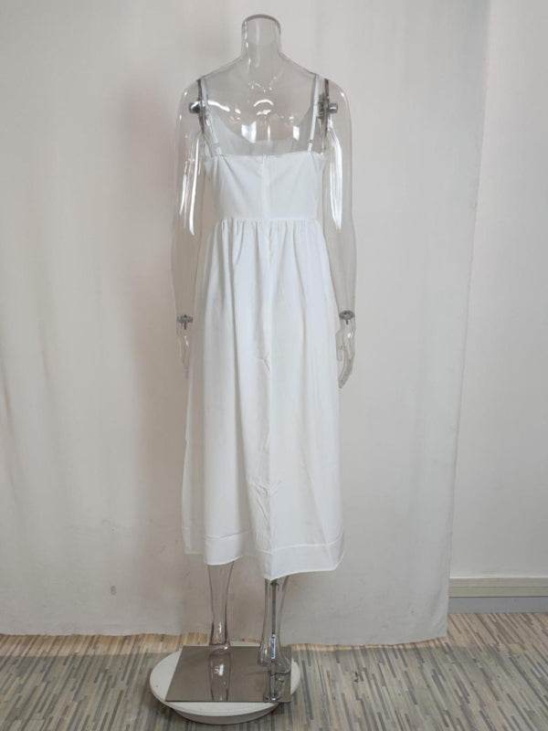 Sexy Damenkleid mit U-Ausschnitt und plissierten Hosenträgern - FreeWave Fashion 