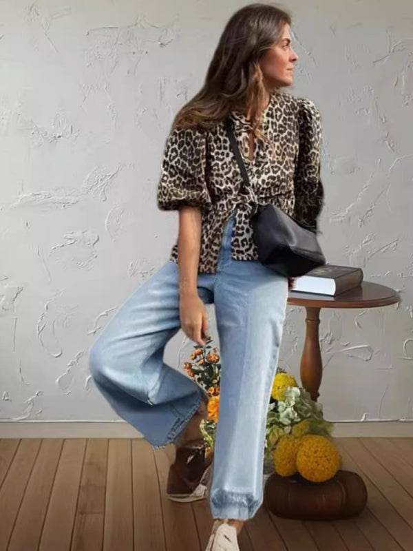 Modisches, lässiges Damen-Oberteil mit Leopardenmuster - FreeWave Fashion 