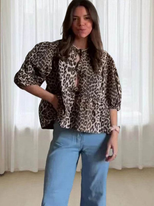 Modisches, lässiges Damen-Oberteil mit Leopardenmuster - FreeWave Fashion 