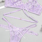 New sexy flower embroidered sexy lingerie set lace thong bra three-piece set with underwire - FreeWave Fashion 