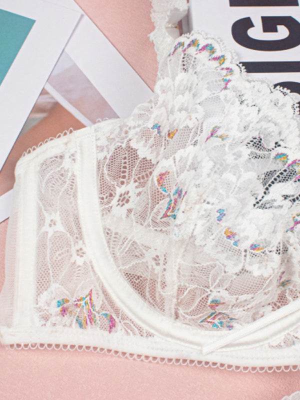New sexy flower embroidered sexy lingerie set lace thong bra three-piece set with underwire - FreeWave Fashion 