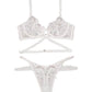 New sexy flower embroidered sexy lingerie set lace thong bra three-piece set with underwire - FreeWave Fashion 