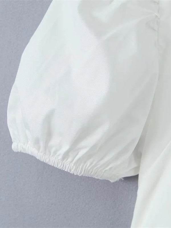 Retro-Shirt mit quadratischem Ausschnitt und Puffärmeln aus Spitze - FreeWave Fashion 