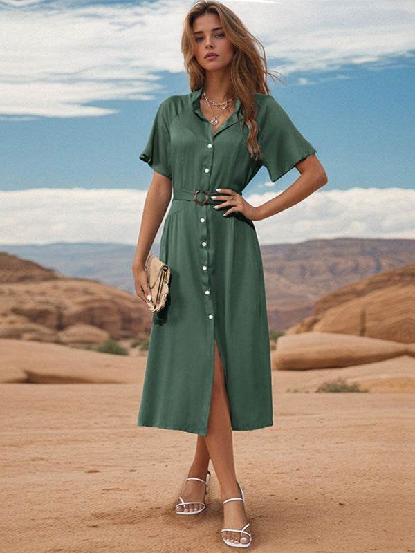 Einreihiges grünes Kleid - FreeWave Fashion 