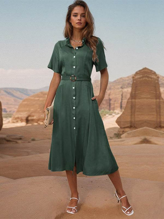 Einreihiges grünes Kleid - FreeWave Fashion 