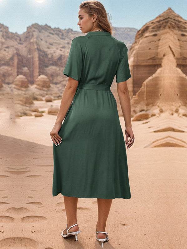 Einreihiges grünes Kleid - FreeWave Fashion 