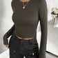 Einfarbiges, schmales Langarmoberteil mit Rundhalsausschnitt - FreeWave Fashion 