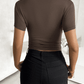 Unifarbenes Oberteil, tailliertes, kurzes, schmal geschnittenes, nabelfreies T-Shirt - FreeWave Fashion 