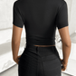 Unifarbenes Oberteil, tailliertes, kurzes, schmal geschnittenes, nabelfreies T-Shirt - FreeWave Fashion 